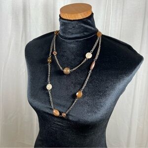Vintage Long Necklace with Carved Wooden Beads